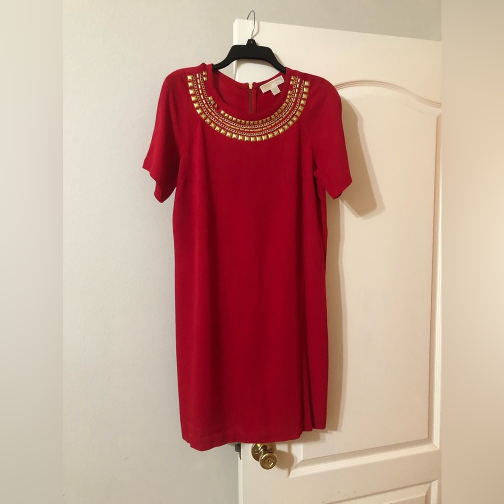 Michael Kors Red and gold studded dress Size M